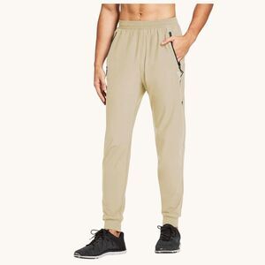 Baleaf Men’s 3XL Khaki Hiking Pants Joggers Athletic Travel Zip Pockets Outdoors